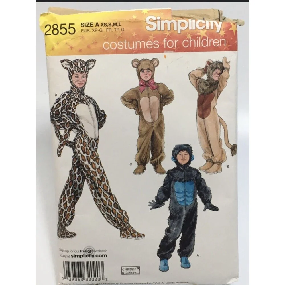 Monkey Bear Lion Costume Child Size XS-L Cut L Vintage Pattern 2855 Halloween